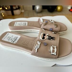 Karl Lagerfeld Women's Beige Slide Sandals